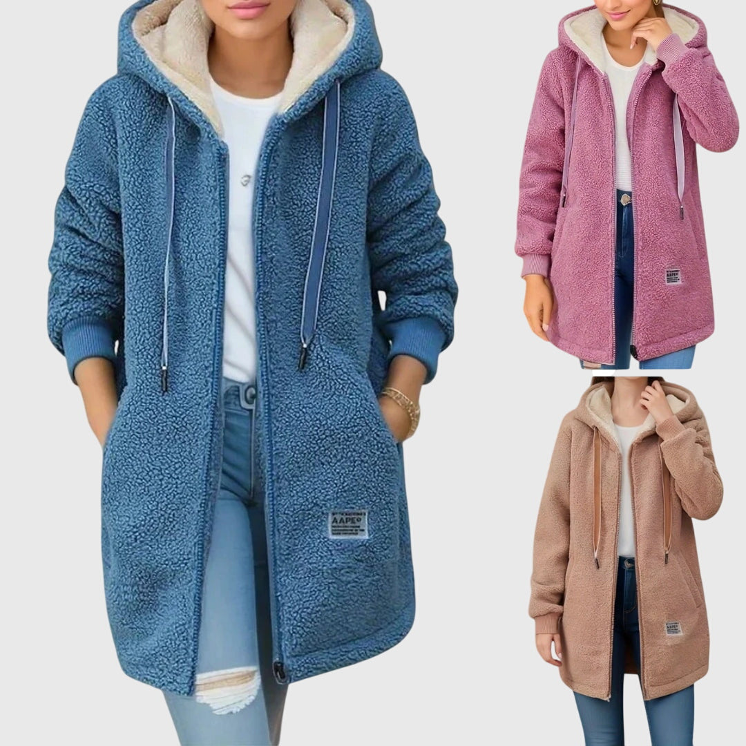 Hooded Zip Front Sherpa Fleece Longline Jacket 5