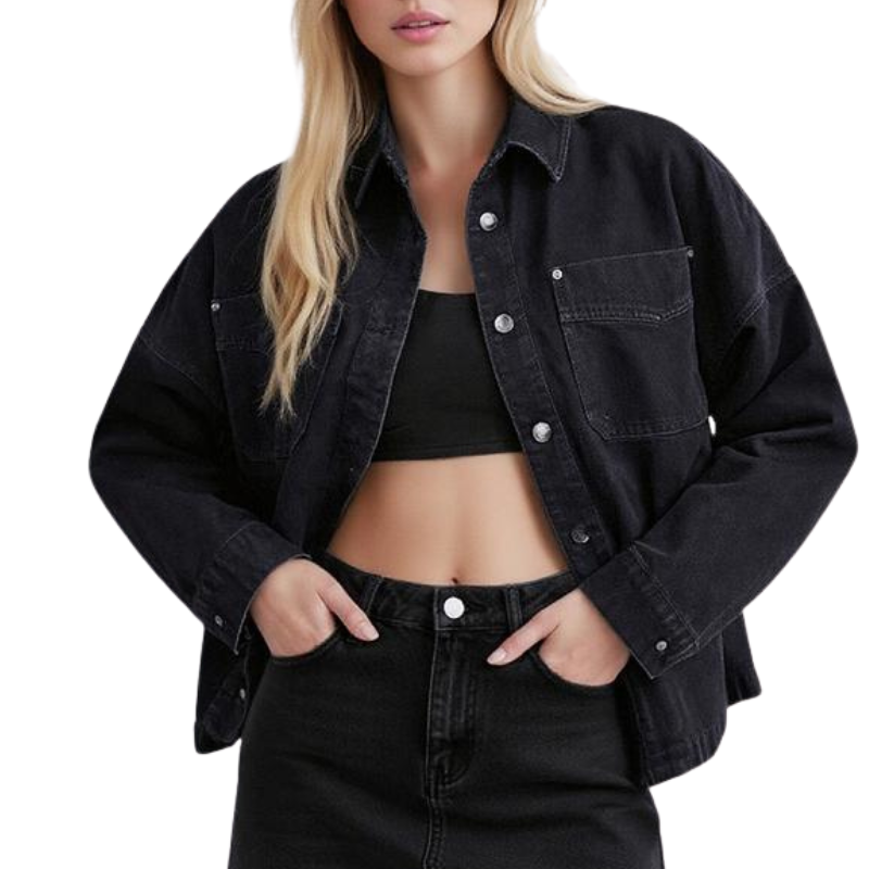 Button Front Chest Pocket Oversized Denim Jacket 6
