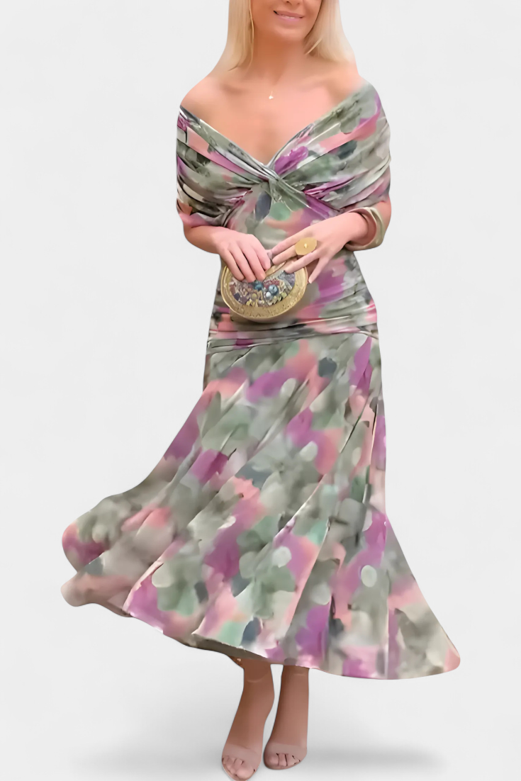 Floral Print V-Neck Long Sleeve Midi Dress 17