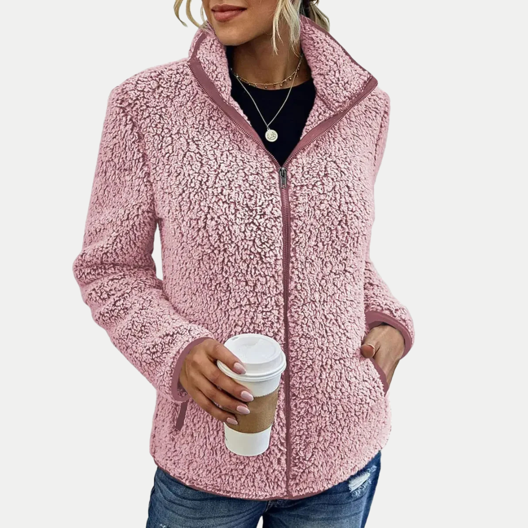 Zip Front Stand Collar Sherpa Fleece Jacket 5