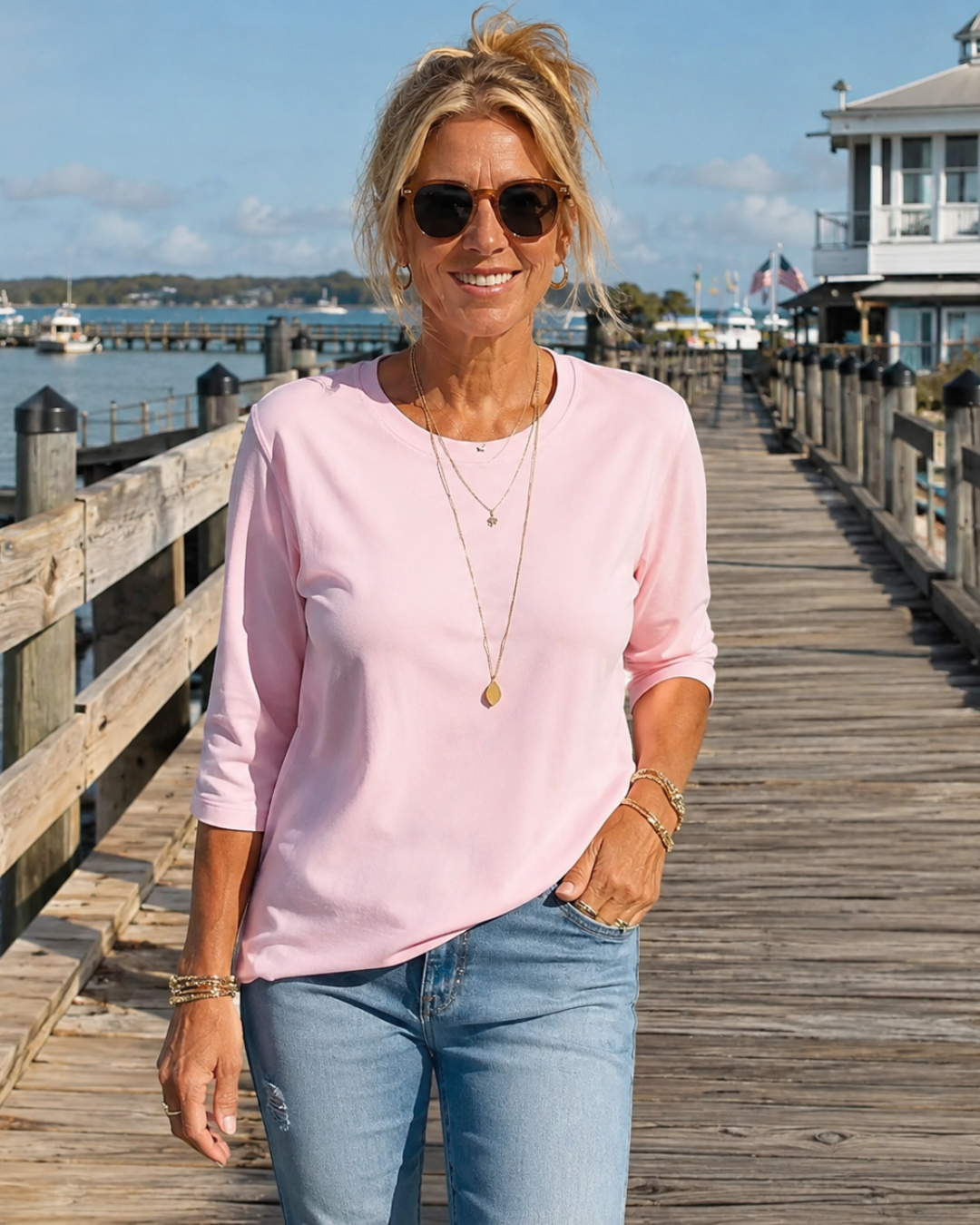 Round Neck Half Sleeve Drop Shoulder Tee 2