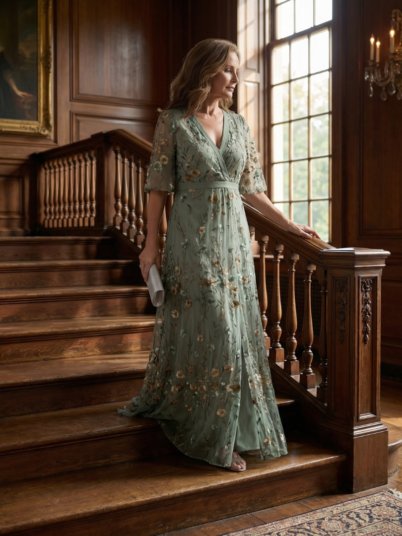 Floral V-Neck Half Sleeve Wrap Maxi Dress 5