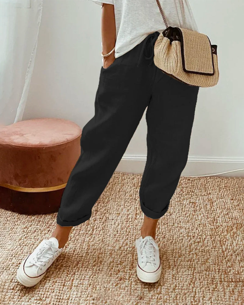 High Waist Drawstring Tapered Pants 2