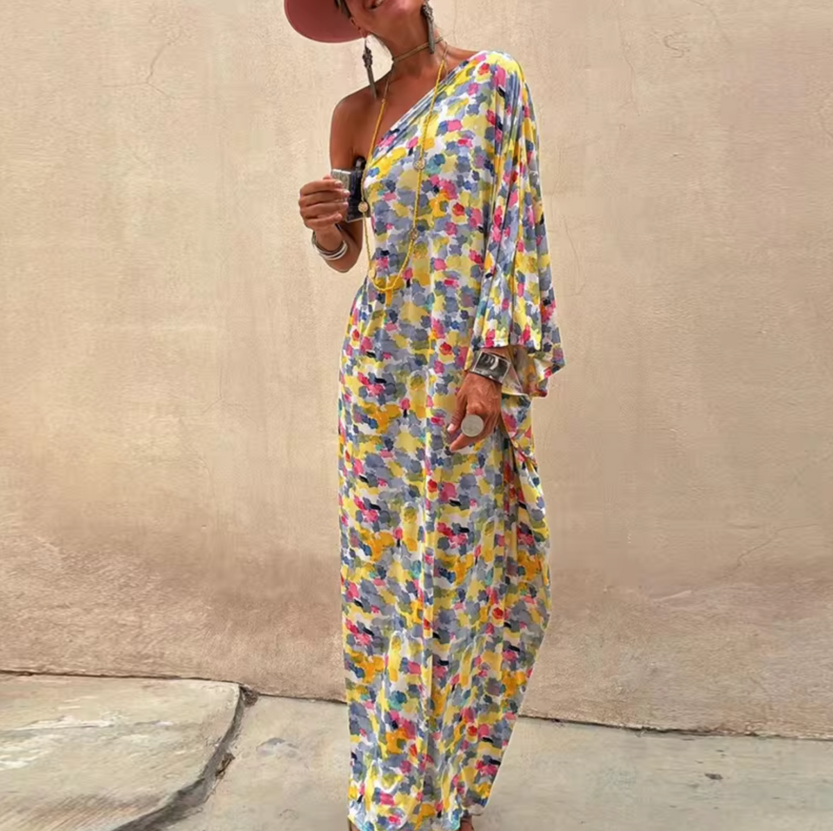 Rosetta Floral Print One Shoulder Maxi Dress - View 2