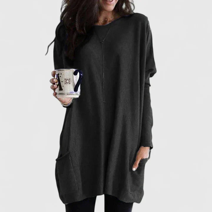 Round Neck Long Sleeve Oversized Pocket Tunic Top 3