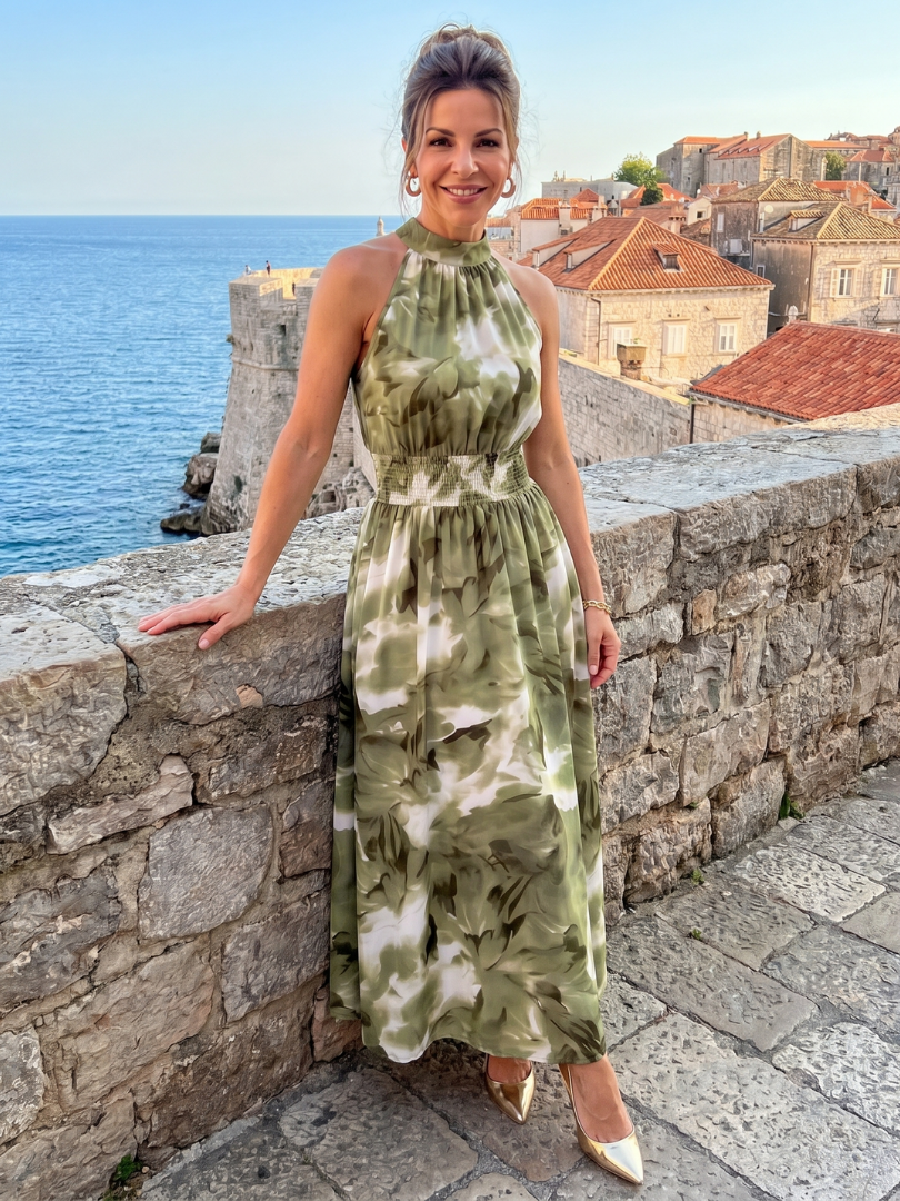 Halter Neck Smocked Waist Floral Print Maxi Dress 7