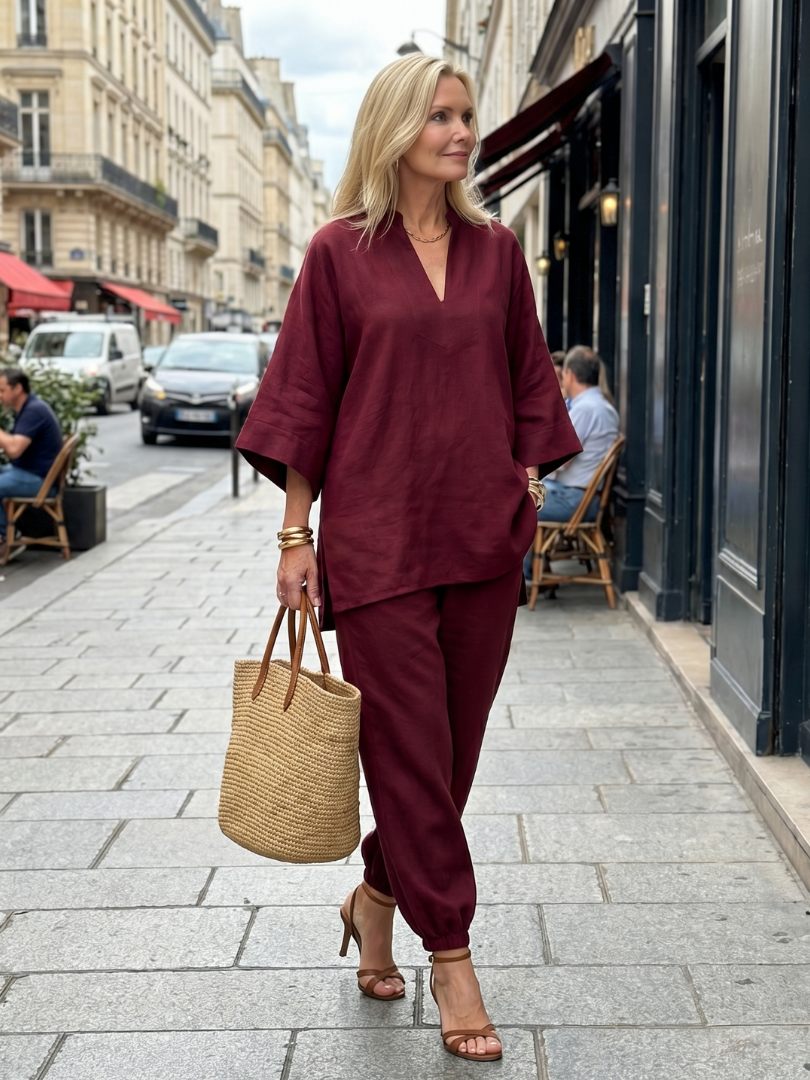 Notch V-Neck Tunic Top and Pants Two Piece Set 12