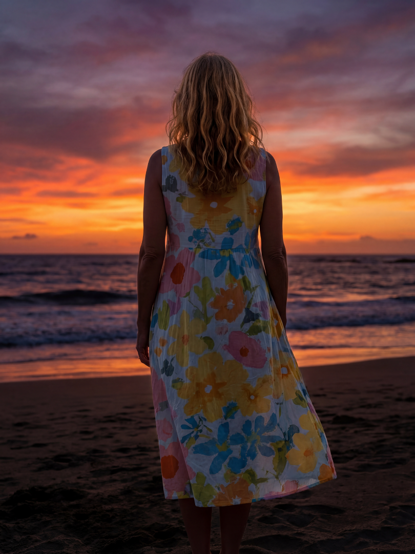 Watercolor Floral Sleeveless Midi Dress 5