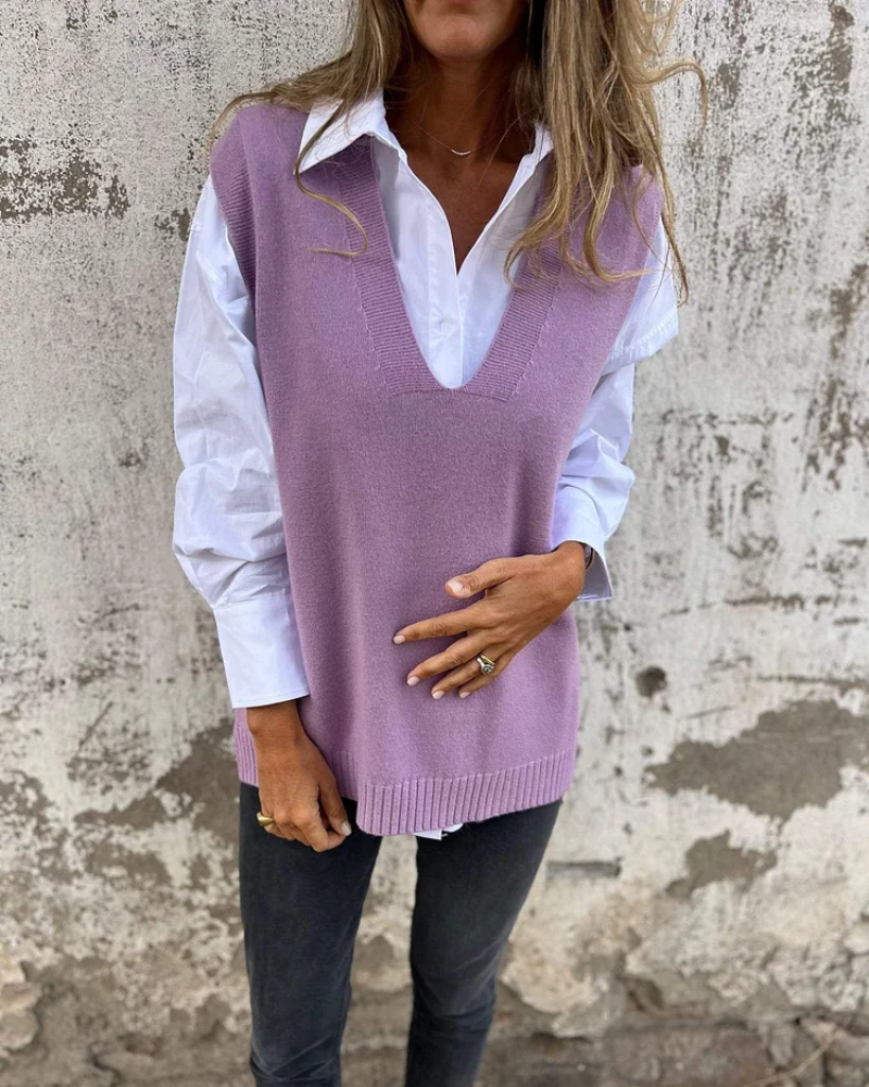 Deep V-Neck Sleeveless Knit Sweater Vest 6