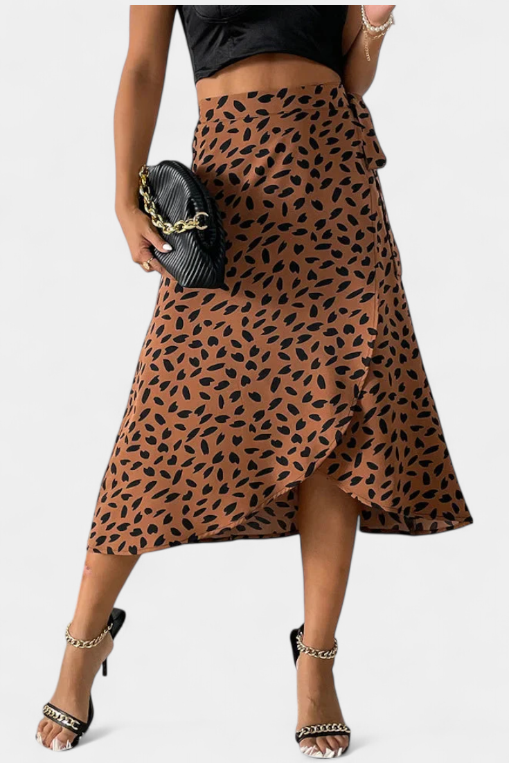 Animal Print Tie Waist Wrap High Low Midi Skirt 7