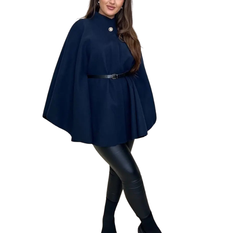 High Neck Belted Button Front Cape Coat 5