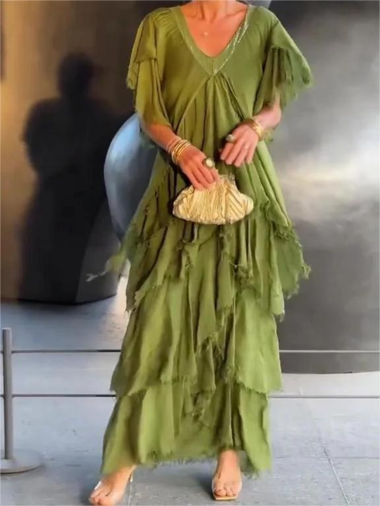 V-Neck Flutter Sleeve Tiered Ruffle Maxi Dress 11
