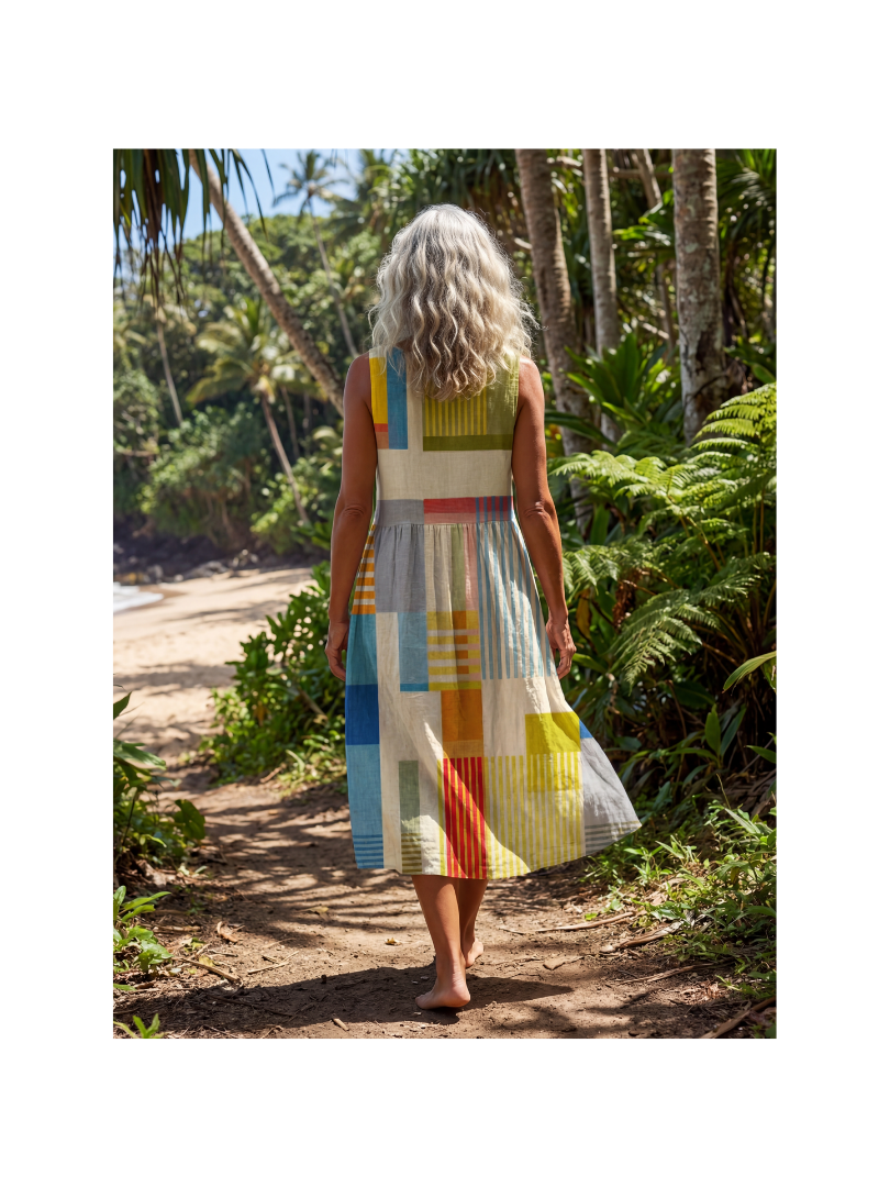 Patchwork Stripe Sleeveless Tiered Midi Dress 5