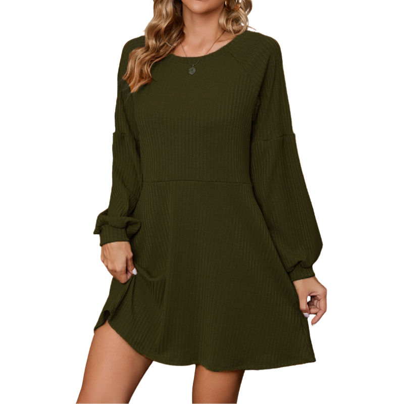 Ribbed Crew Neck Long Sleeve Fit and Flare Mini Dress 5
