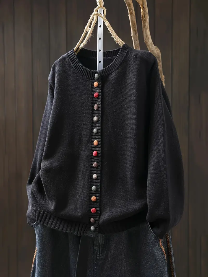 Round Neck Pom Button Front Knit Cardigan 8