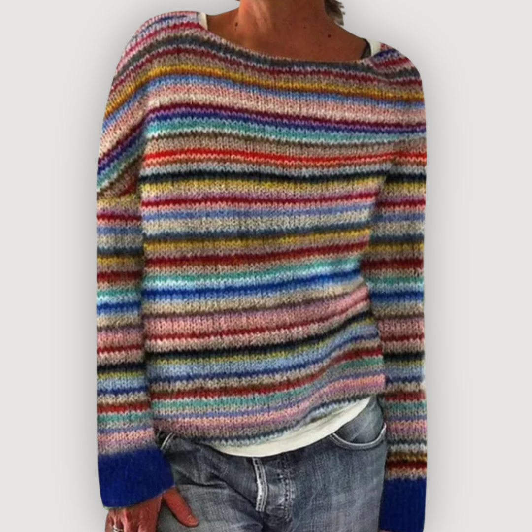 Striped Boat Neck Long Sleeve Knit Jumper