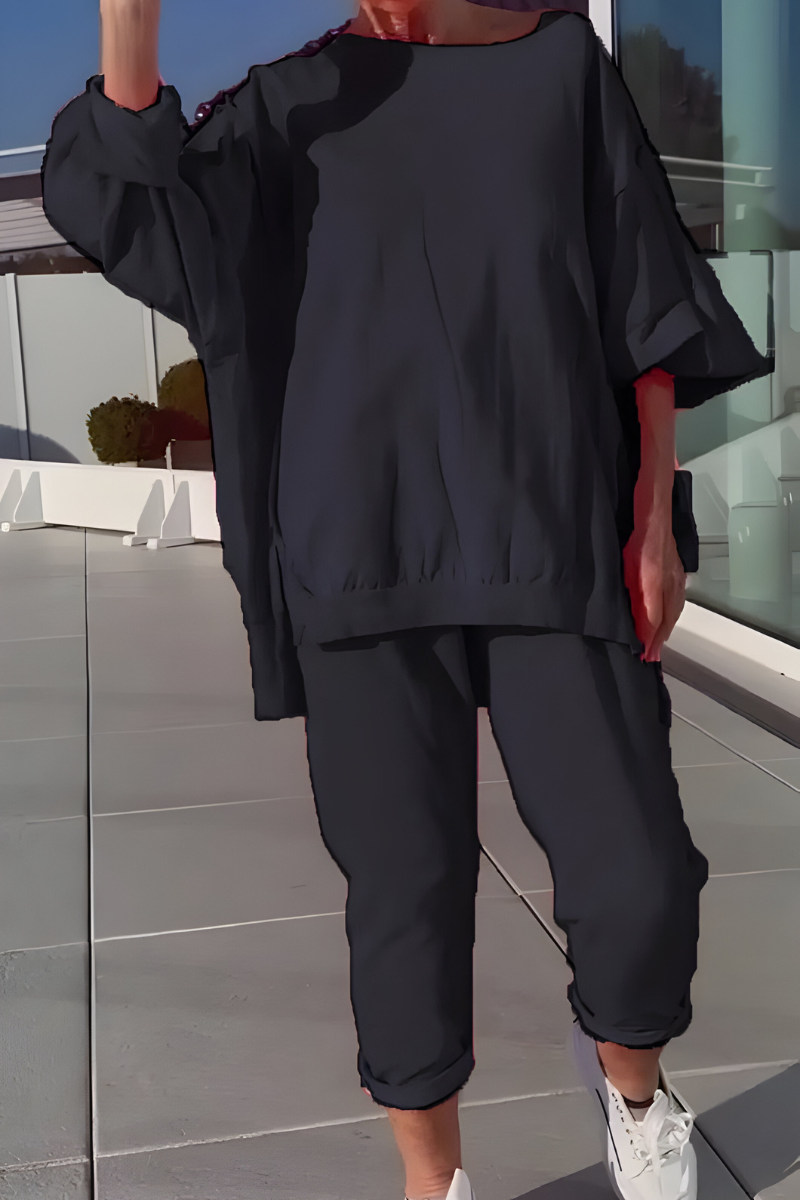Oversized Round Neck Top and Pants Two Piece Set 5