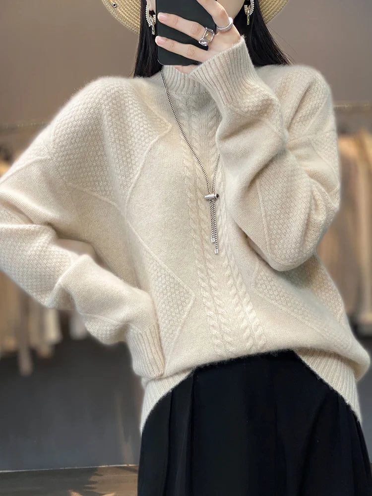 Mock Neck Long Sleeve Cable Knit Sweater 5