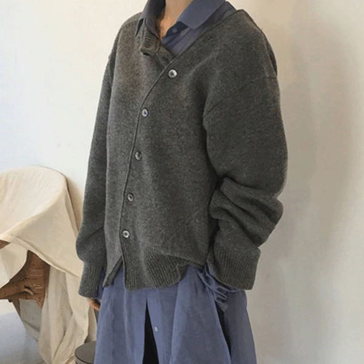 Button Front Drop Shoulder Knit Cardigan 6