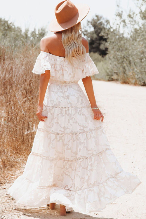 Absolutely Stunning White Lace Embroidered Maxi Dress - View 2
