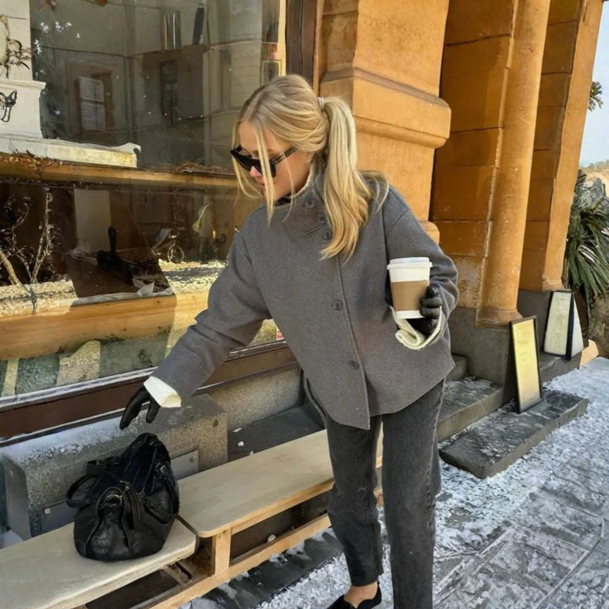 Stand Collar Long Sleeve Button Front Oversized Coat 2