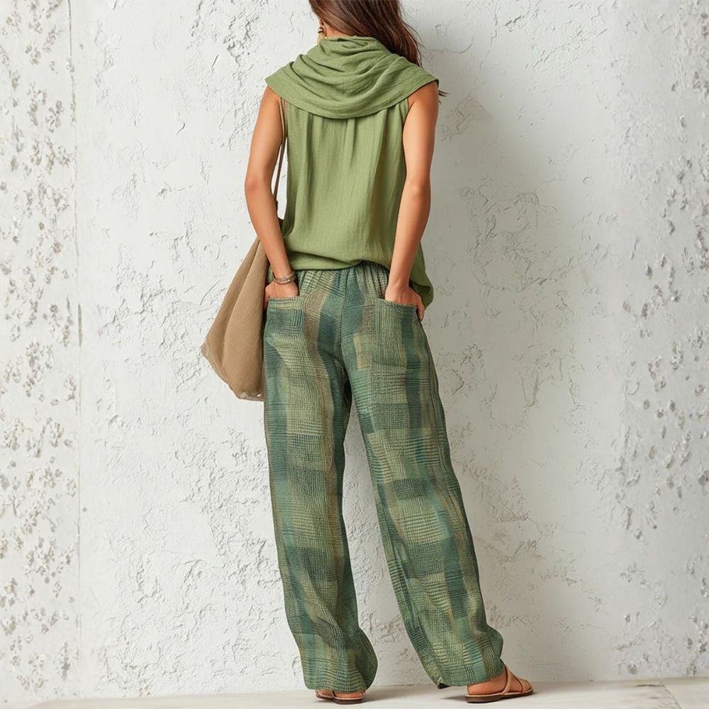Cowl Neck Sleeveless Top and Print Wide Leg Pants Two Piece Set 5