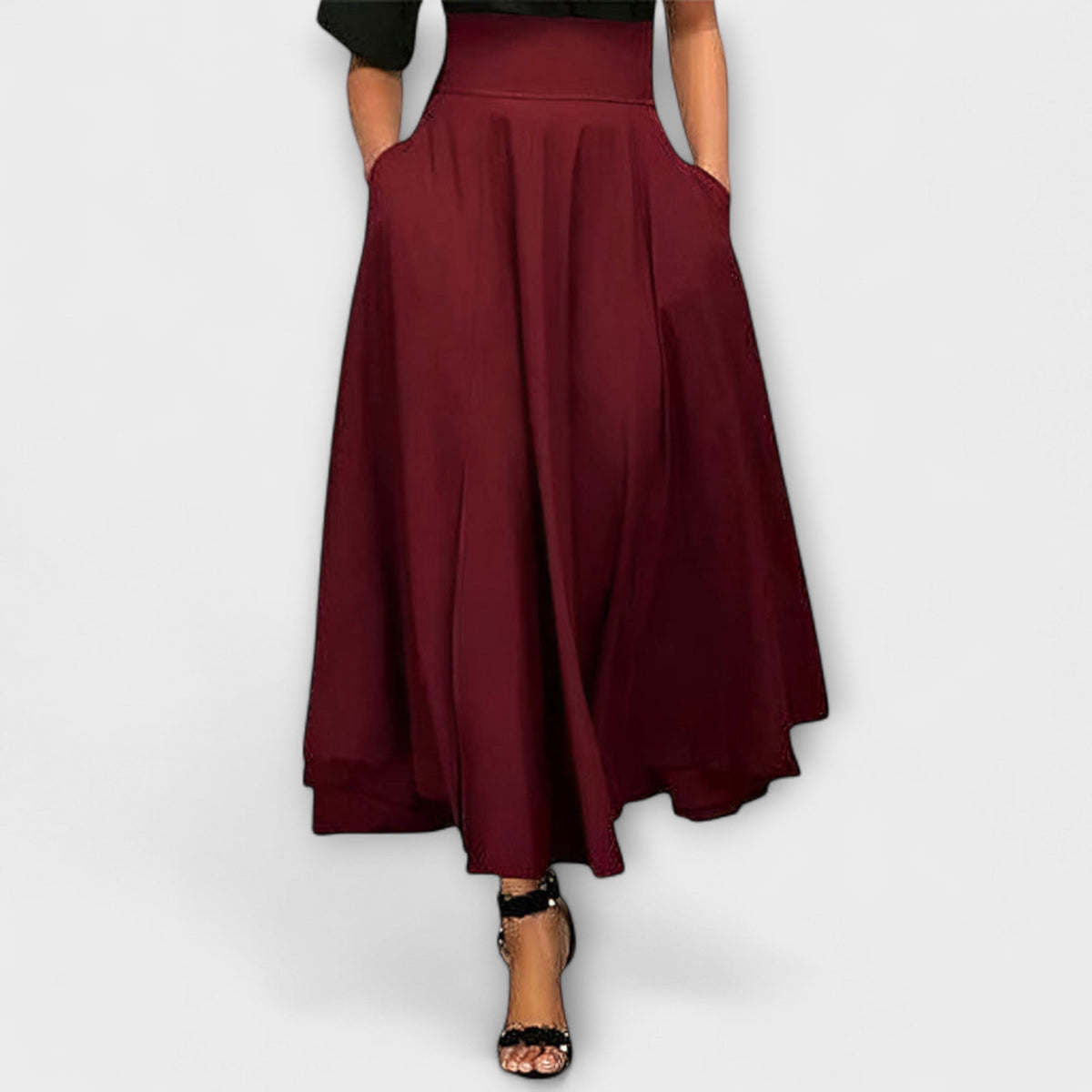 High Waist Pleated Flared Maxi Skirt 3