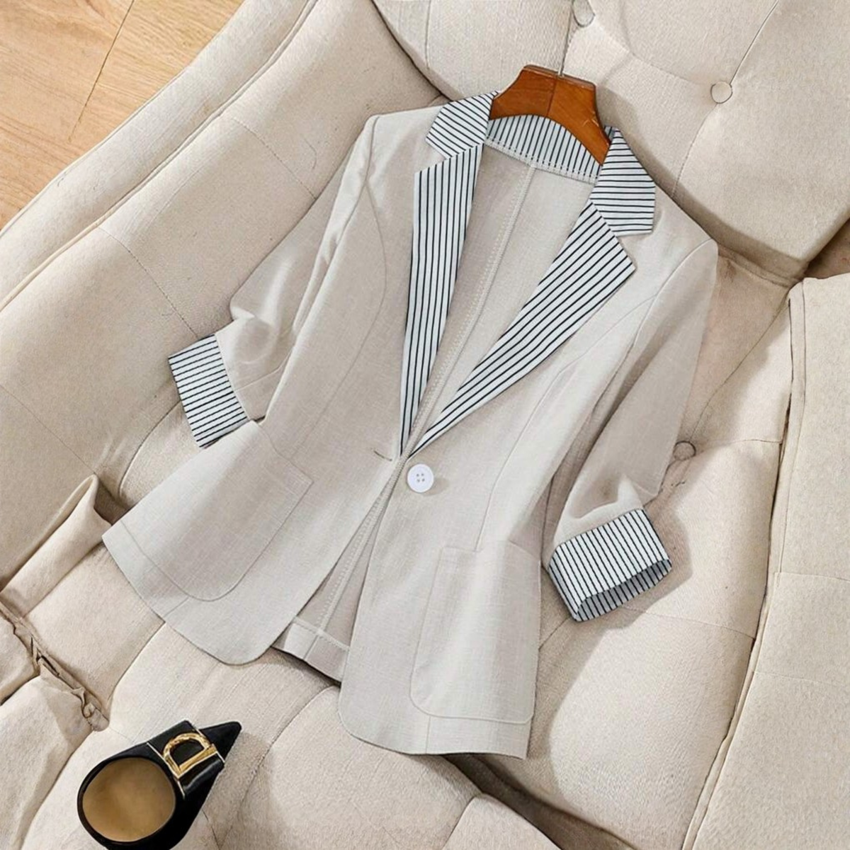 Notch Lapel Single Button Long Sleeve Blazer 4