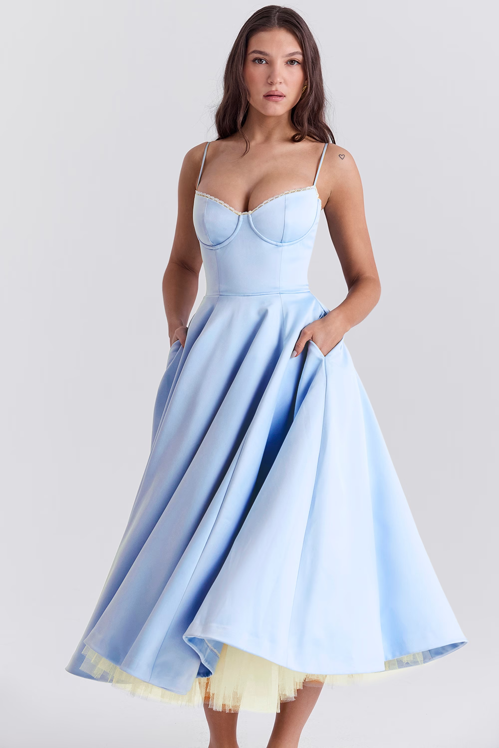 Spaghetti Strap Sweetheart Lace Trim Corset Midi Cocktail Dress - View 2
