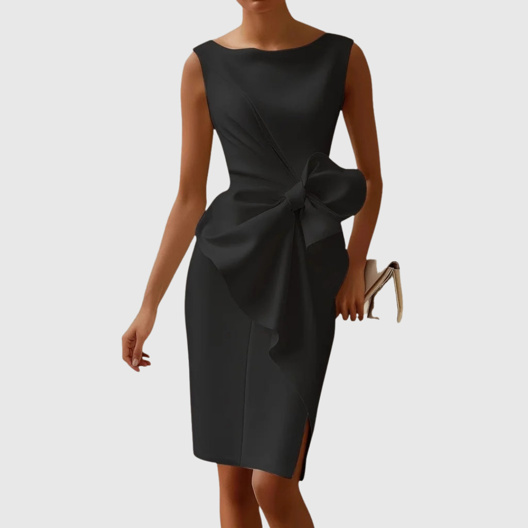 Boat Neck Sleeveless Side Bow Sheath Dress 2