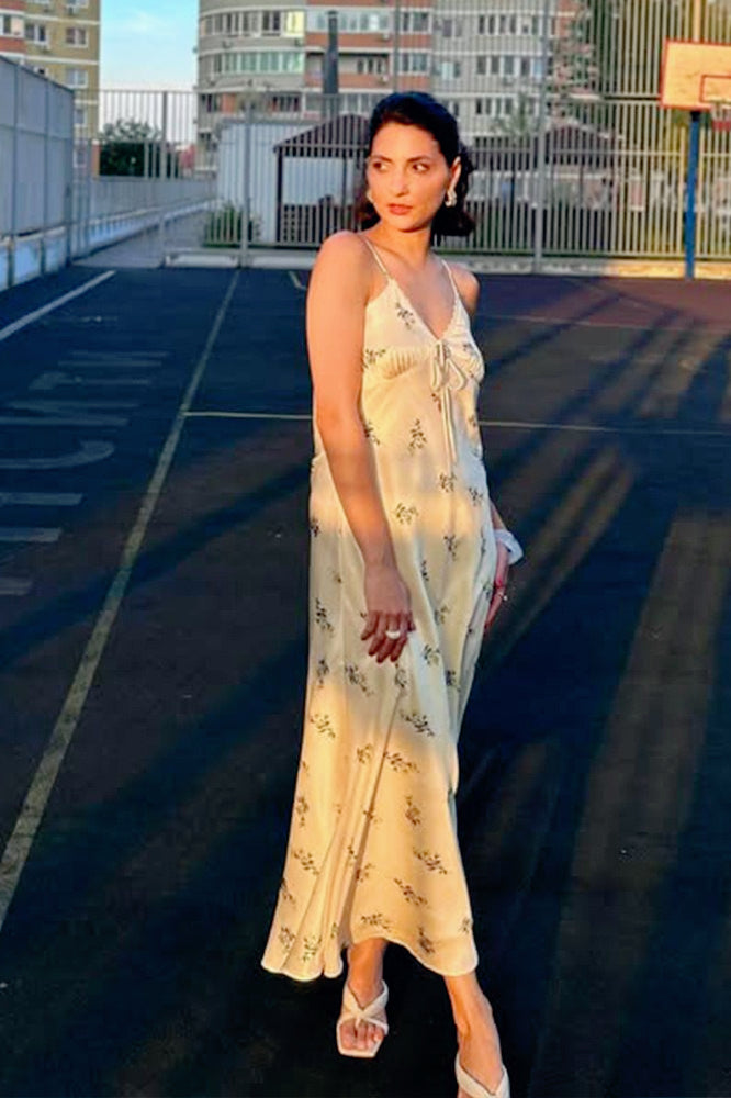 Elegant Satin V Neck Slip Dress - View 6
