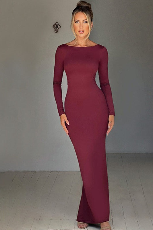 Long Sleeve Open Back Ruched Bodycon Mermaid Maxi Dress - View 6