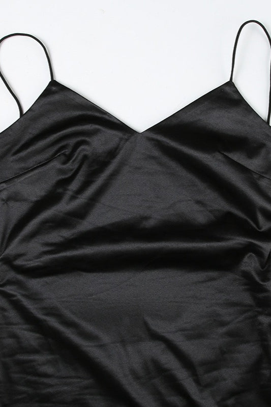 Satin Spaghetti Strap Deep V-Neck High Split Slip Maxi Dress - View 5