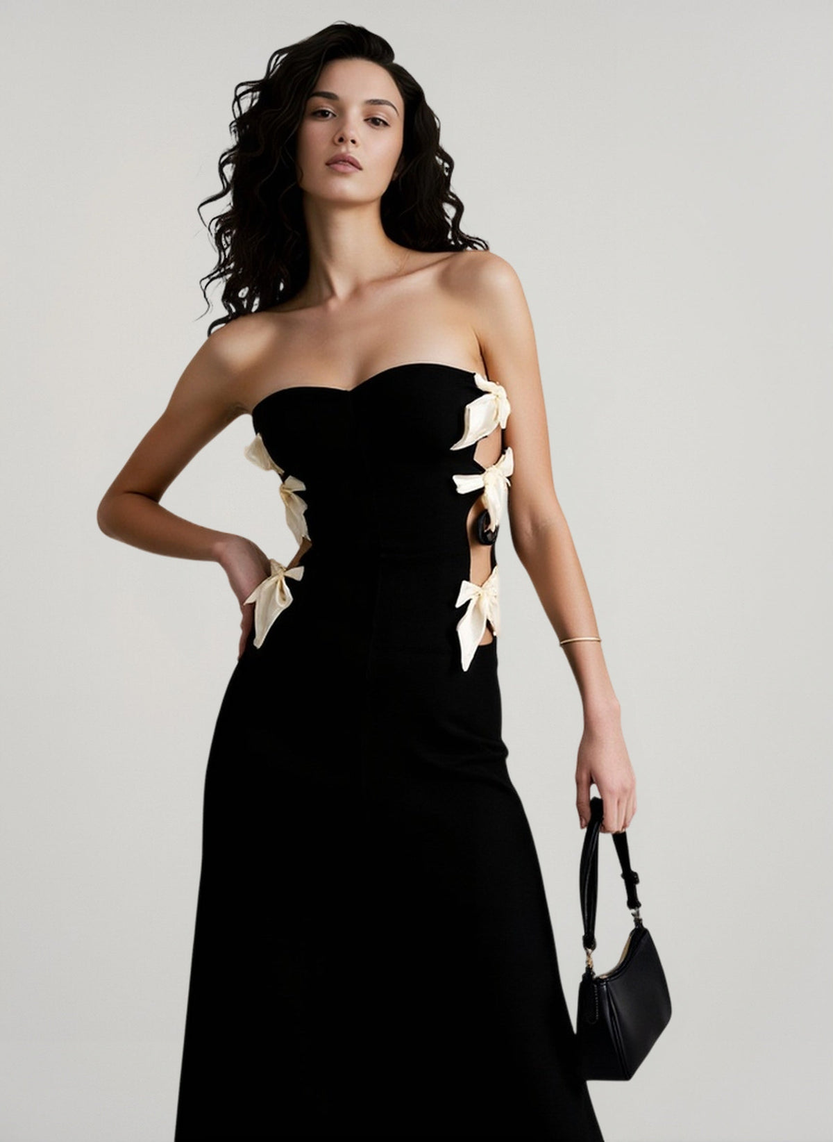 Strapless Cut Out Bow Maxi Gown - View 4