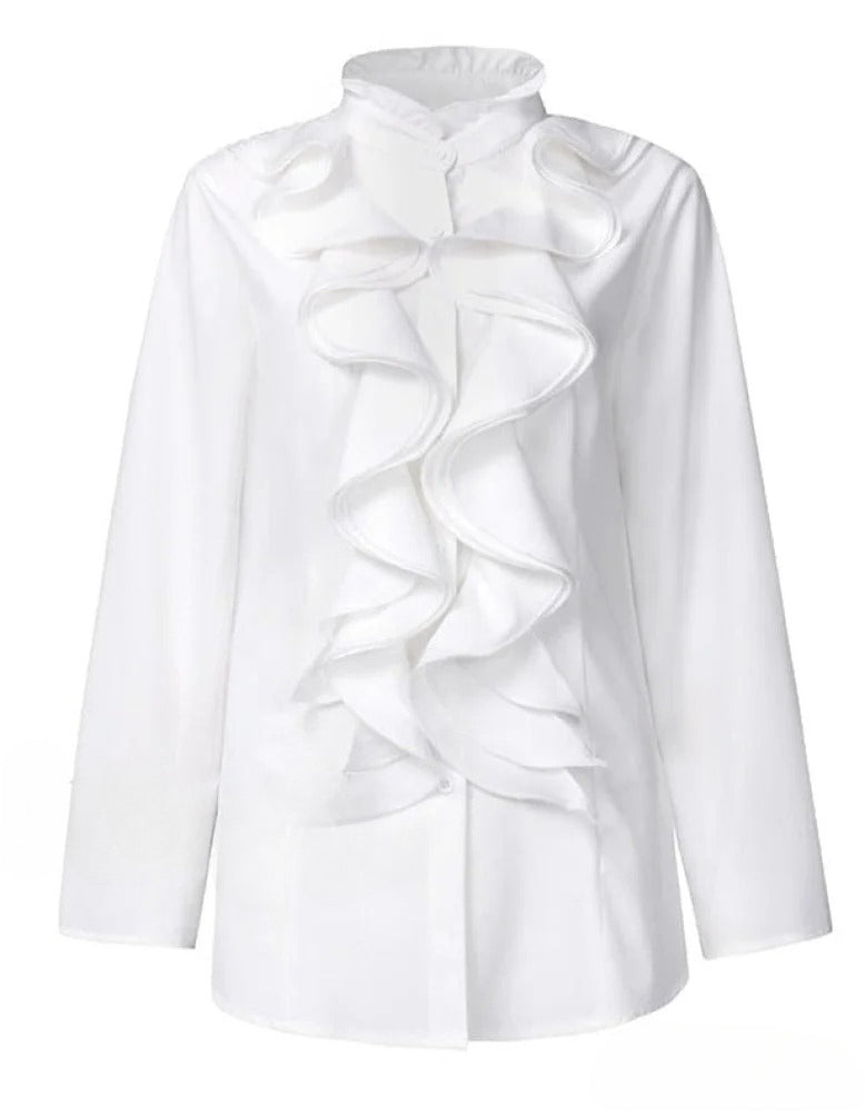 Ruffle Front High Neck Long Sleeve Blouse 5