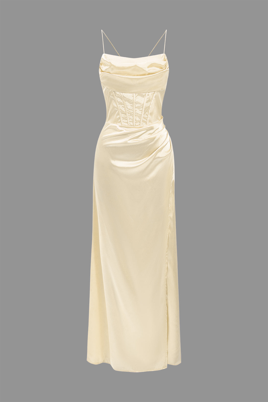 Corset Cowl Neck High Slit Maxi Dress - View 16