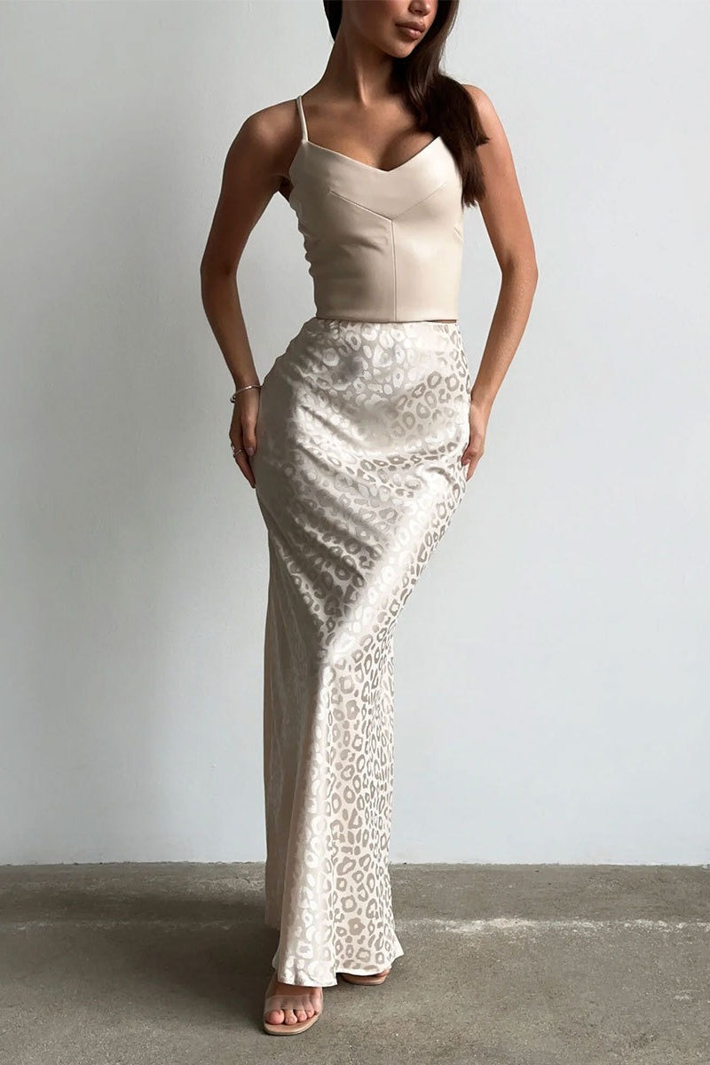 Leopard Jacquard Bodycon Maxi Skirt