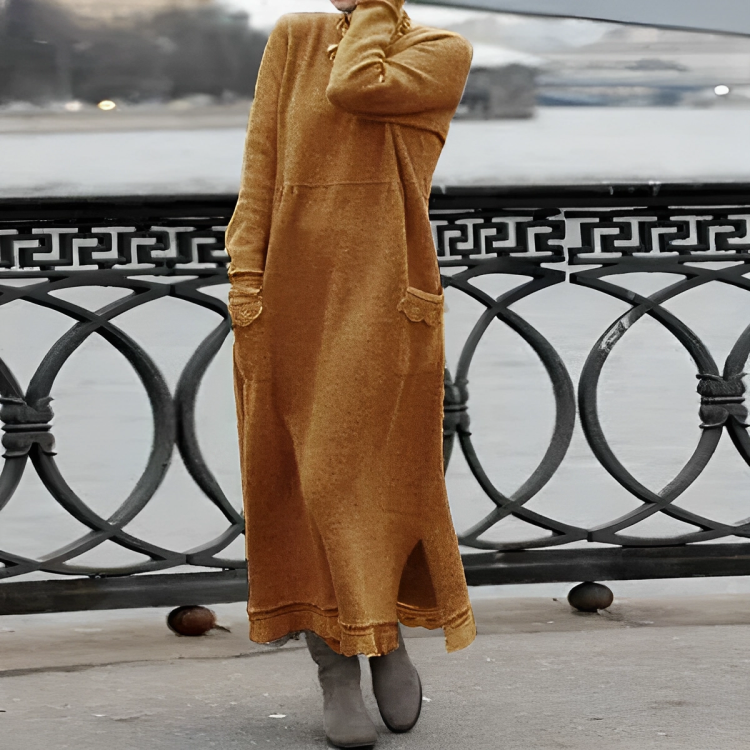 Turtleneck Pocket Oversized Knit Maxi Dress 7