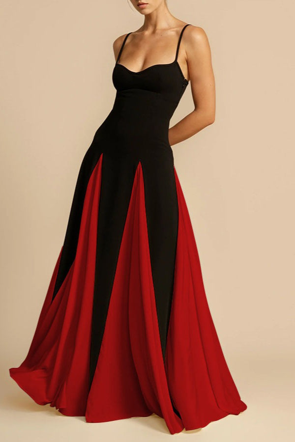 Spaghetti Strap Sweetheart Panelled Fit and Flare Maxi Gown - View 4