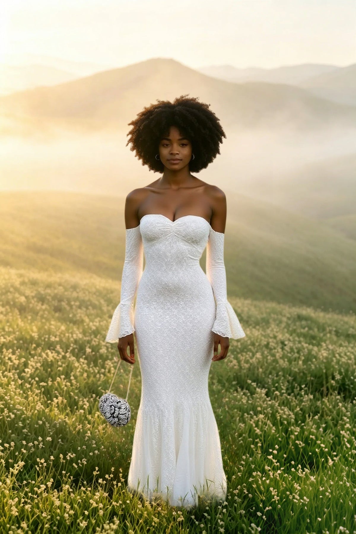 Strapless Sweetheart Bell Sleeve Mermaid Maxi Dress