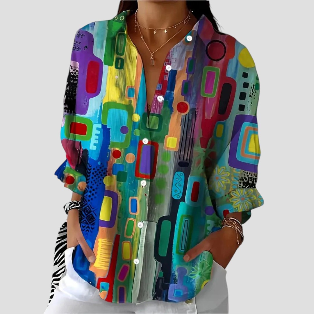 Abstract Print Long Sleeve Button Front Shirt