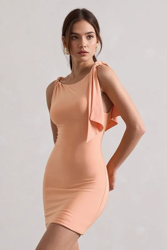 Boat Neck Twist Shoulder Bodycon Mini Party Dress - View 3