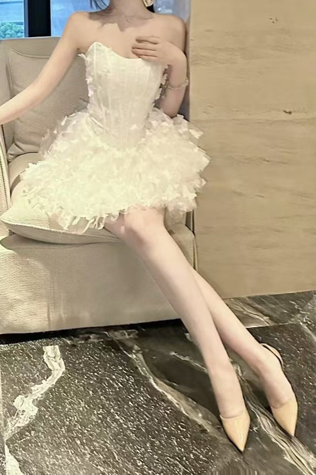 Strapless Corset Butterfly Appliqué Tulle Ruffle Mini Dress - View 8