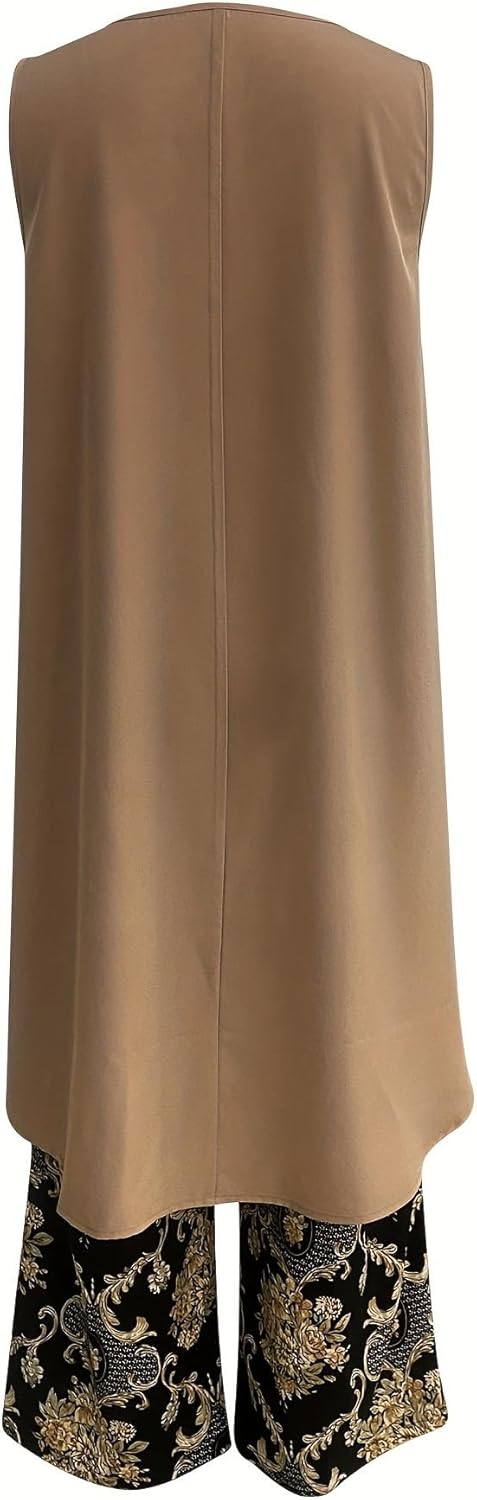 Sleeveless High Low Tunic Top and Paisley Wide Leg Pants Two Piece Set 6