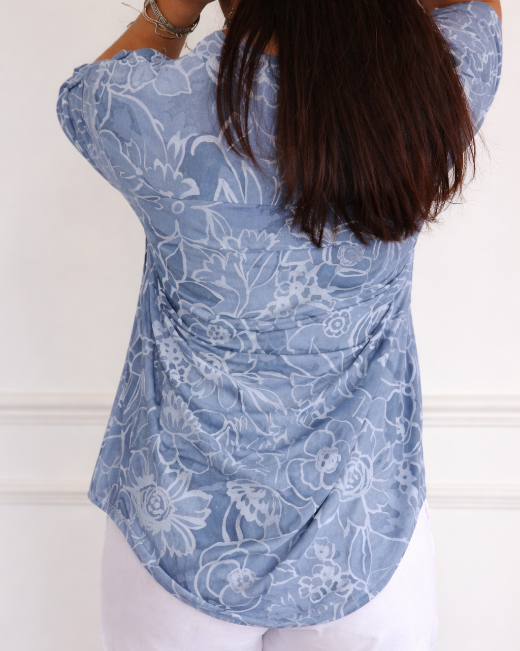 Floral Print Sequin Pocket Notch Neck Long Sleeve Blouse 6