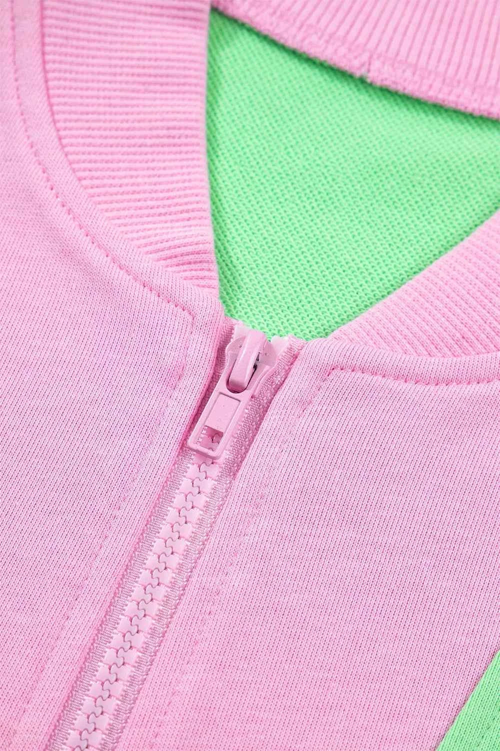 Color Block Accent Half Zip Top Shorts Set