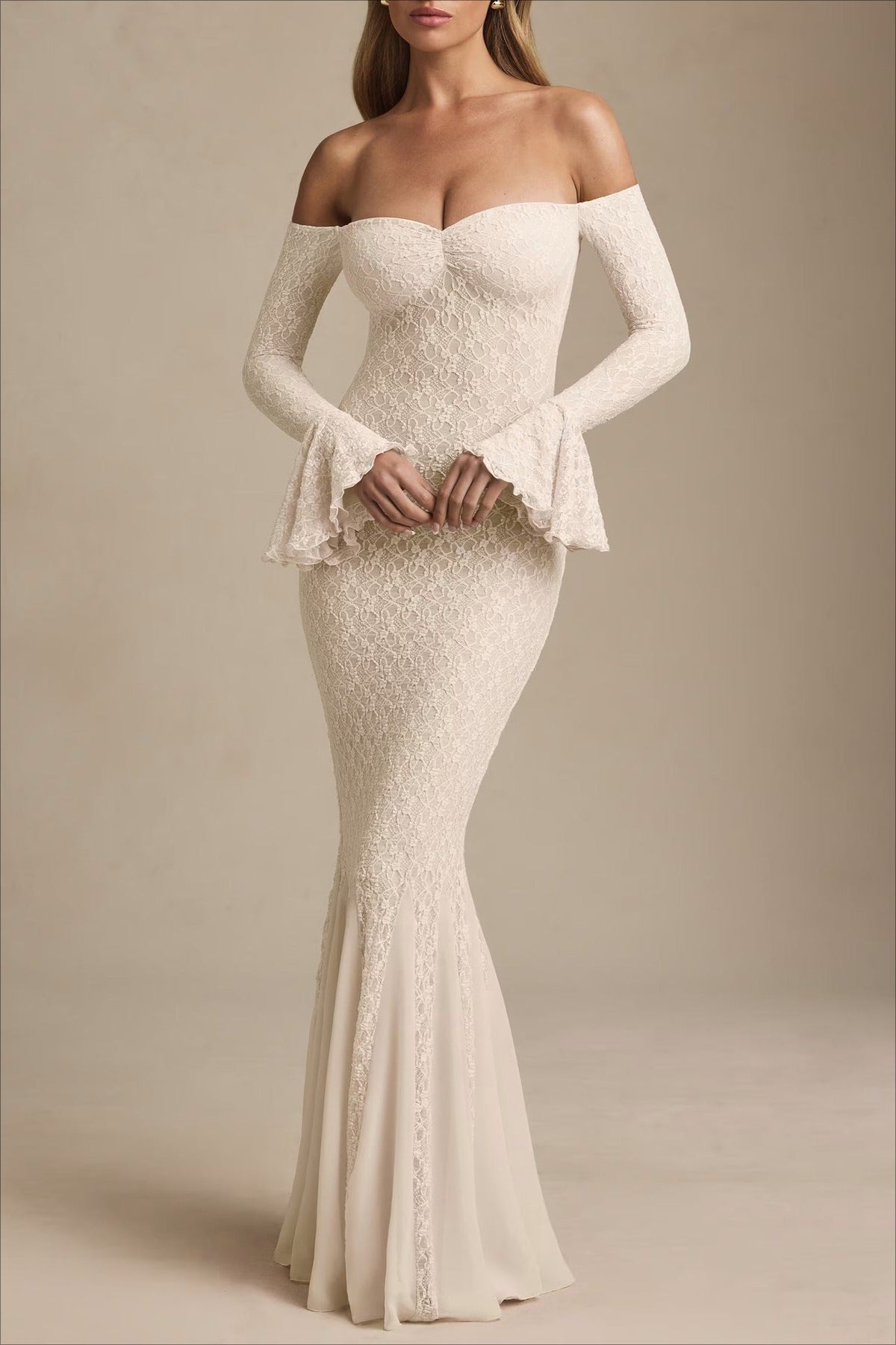 Sequin Off Shoulder Long Sleeve Mermaid Maxi Dress - View 10