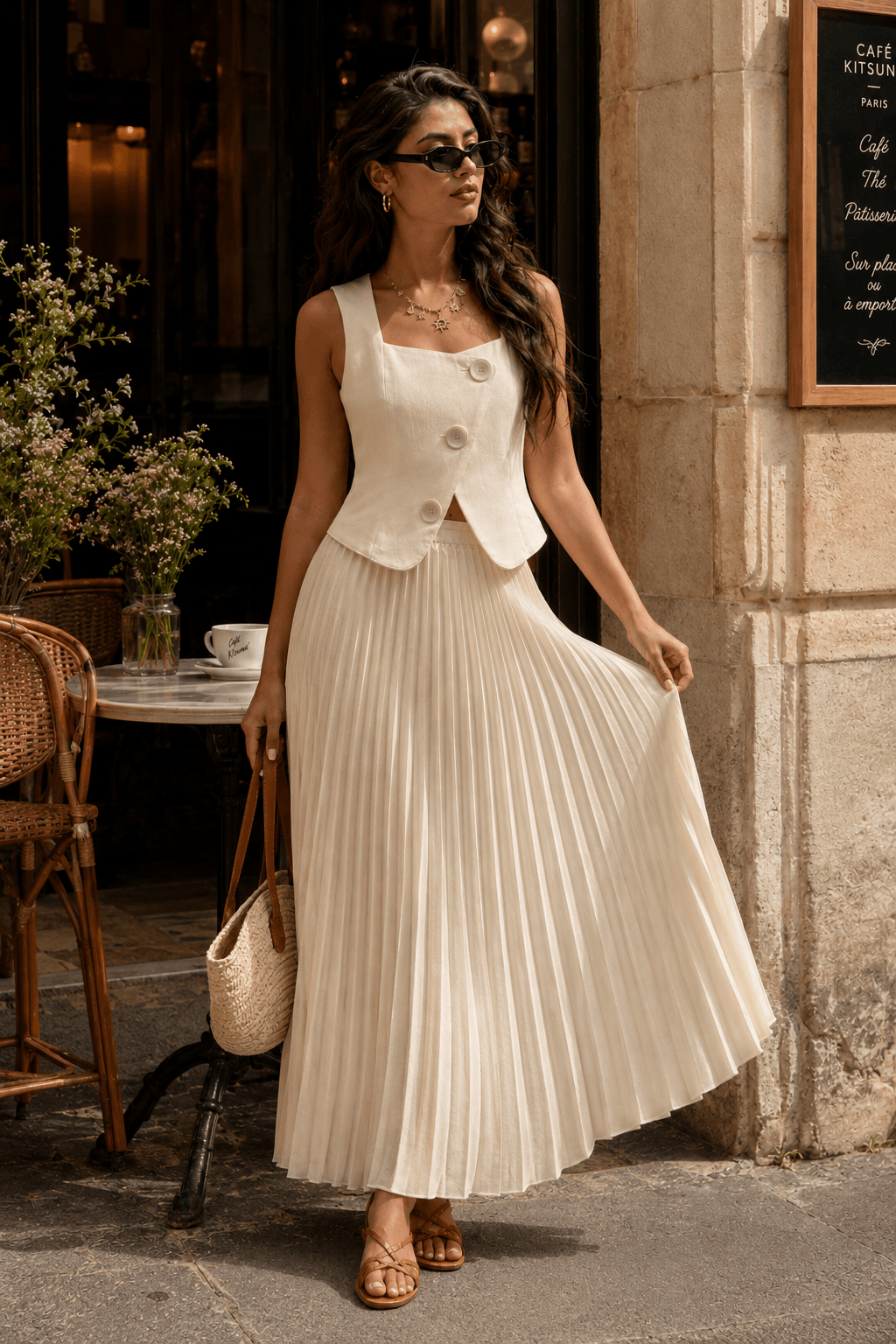 Sleeveless Top Skirt Two Piece Work Set