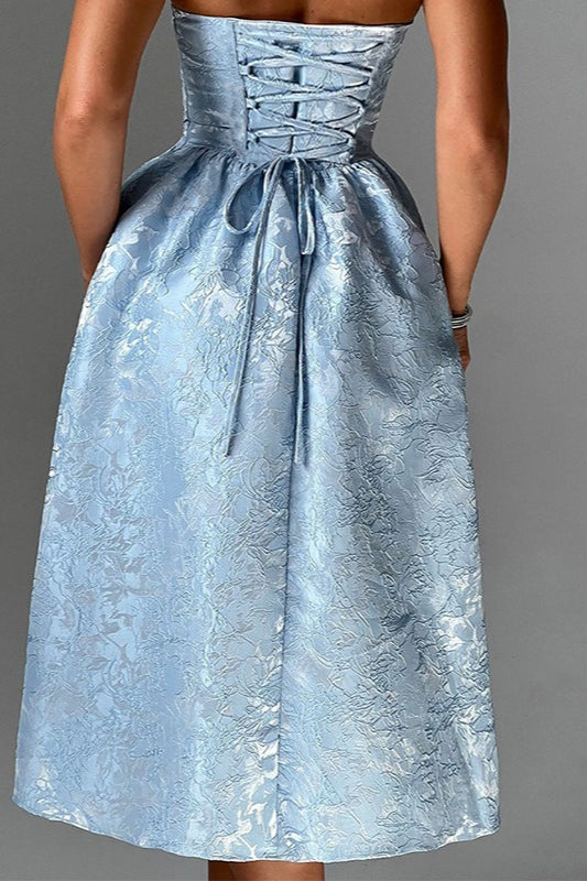 Jacquard Satin Bodycon Strapless Silk Dress - View 4