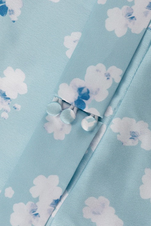 Satin Floral Print Collar Long Sleeve Belted Midi Dress - View 9